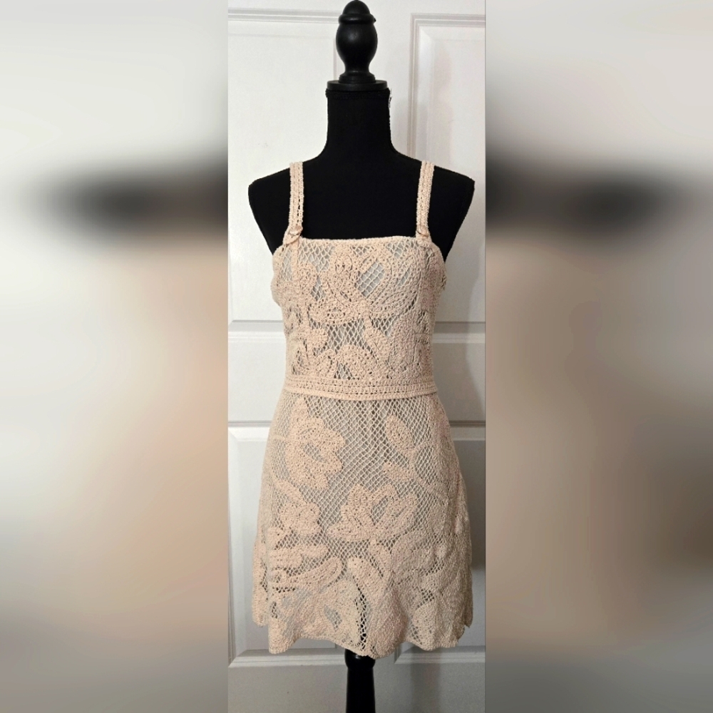 Beige Crochet Mini Dress - Women's Summer Dress